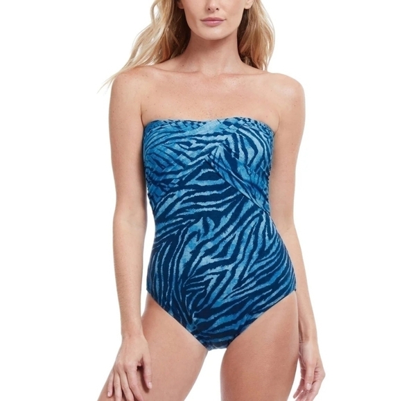 Gottex Animal Print Blue One Piece Swimsuit Size 8 NWT - Picture 3 of 10